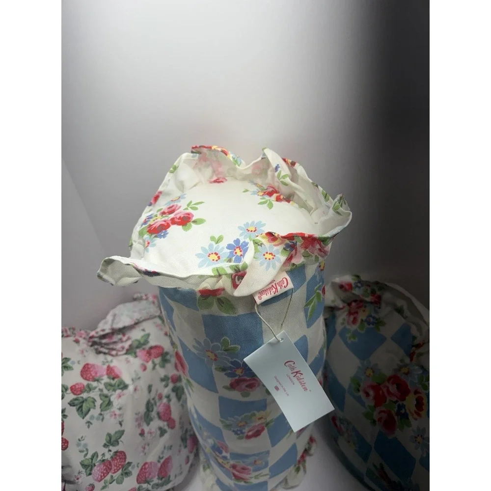 Cath Kidston Of London Pillow Set of 3- Floral Blue Check Rose & Strawberry